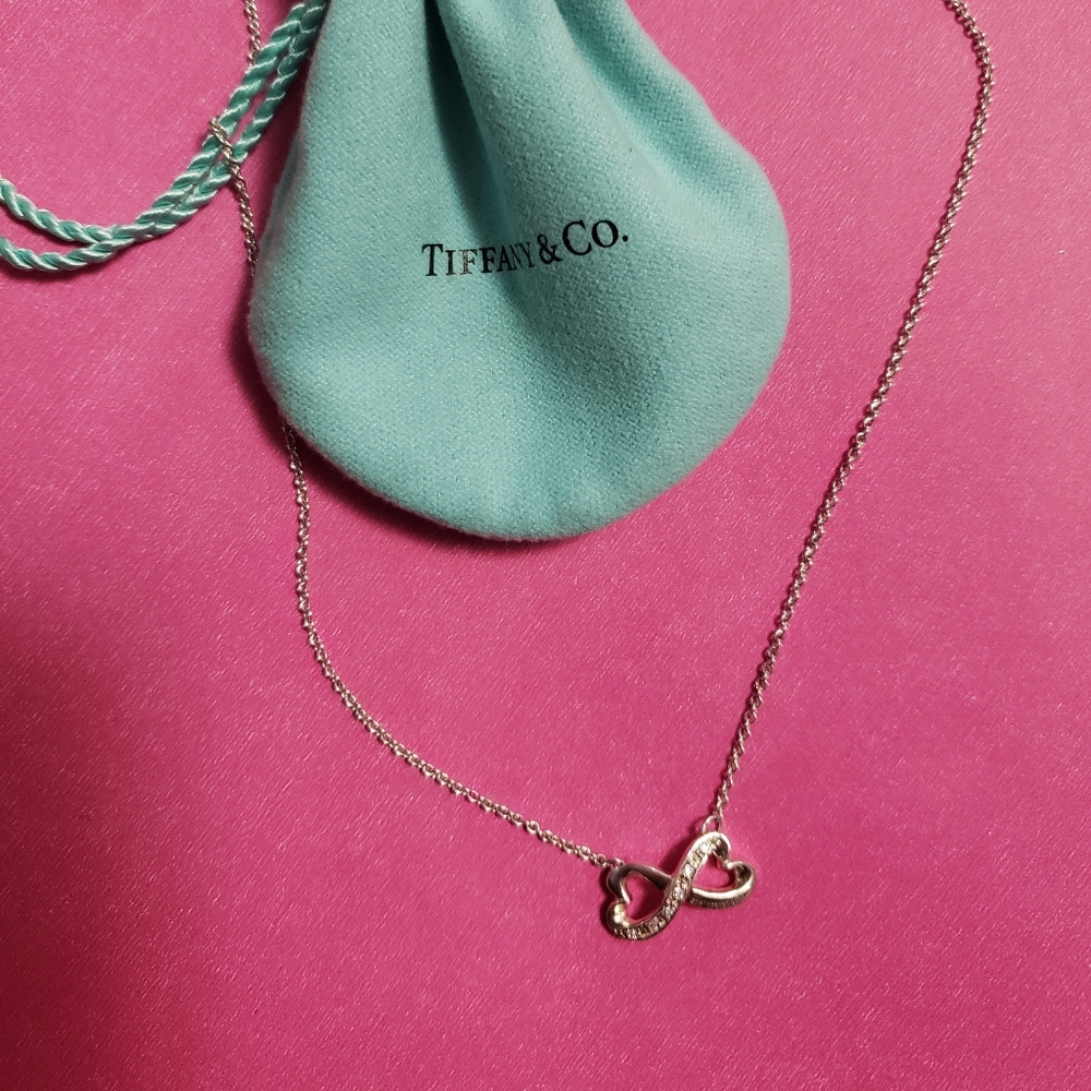 Tiffany and co.Sterling silver signed double heart infinite pendant & necklace